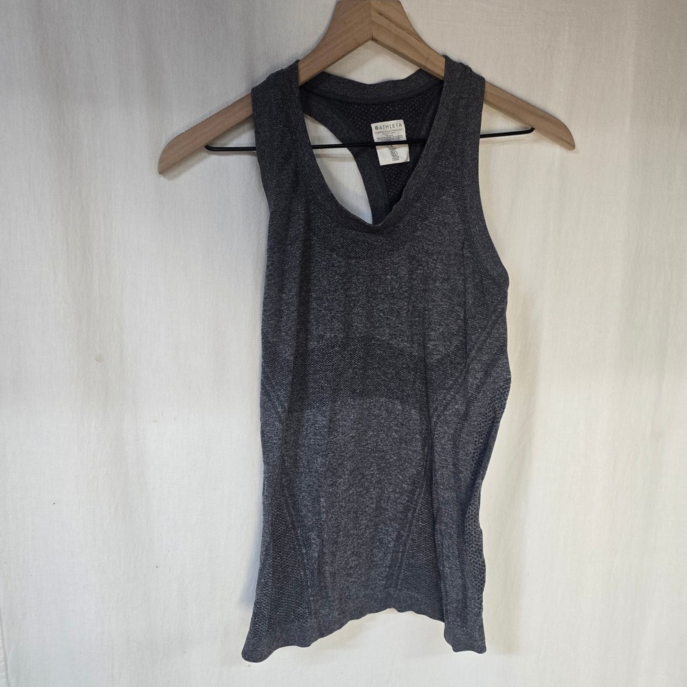 Athleta Momentum Tank Top‎ Women S Gray Nylon Seamless Racerback Athletic Gym